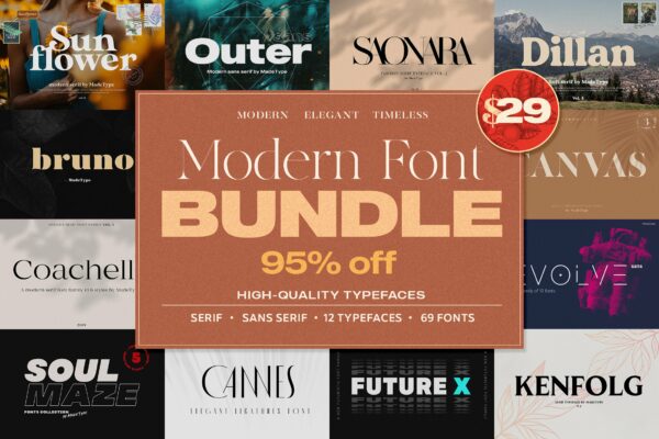 12套时尚优雅奢华杂志海报标题Logo英文字体设计素材套装 Modern Font Bundle