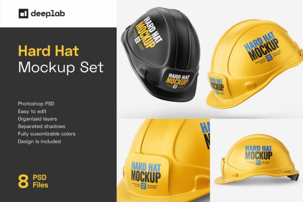 8款逼真工程安全帽头盔设计样机PSD模板素材 Construction Hard Hat Mockup Set