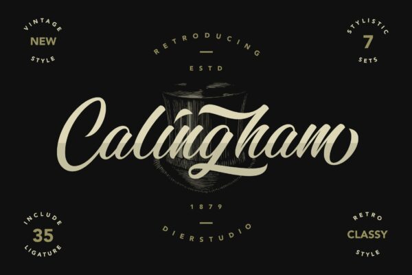 复古优雅品牌徽标Logo海报标题手绘英文字体素材 Calingham Font