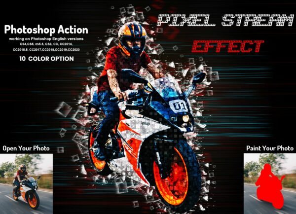 潮流像素流拼贴HDR效果照片处理特效PS动作模板 Pixel Stream Effect Photoshop Action