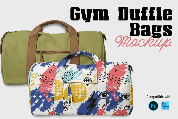 健身运动行李袋印花图案设计样机模板 Gym Duffle Bags Mockup