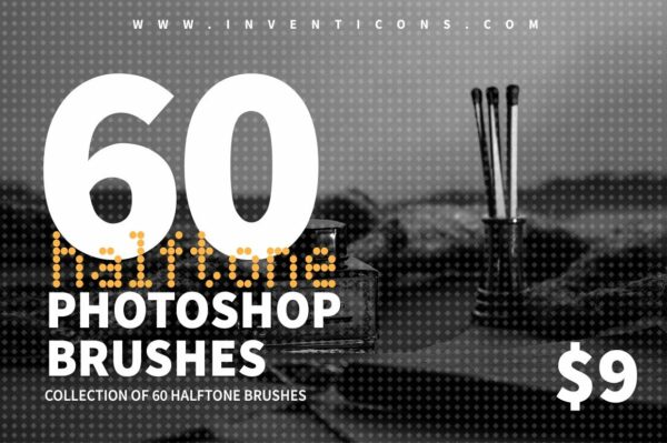 60款半色调颗粒艺术绘画PS笔刷设计素材 60 Halftone Photoshop Brushes