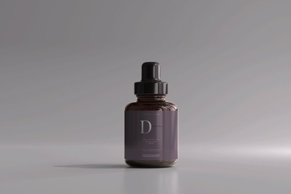 12款琥珀色化妆品玻璃滴管瓶包装盒设计贴图样机模板 Amber Glass Dropper Bottle with Box