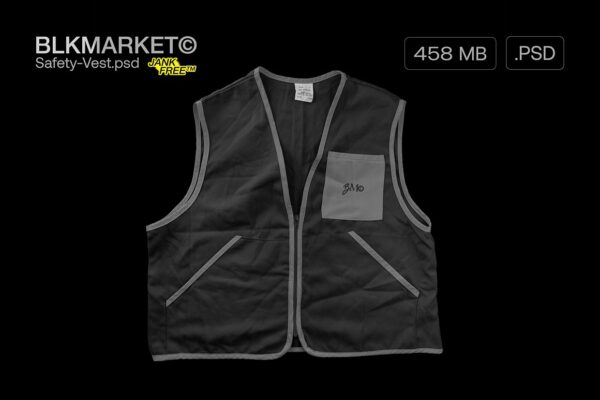 潮流安全背心图案印花设计智能贴图PSD样机模板 Blkmarket – Mockup Safety-vest.psd – Streetwear Mockup