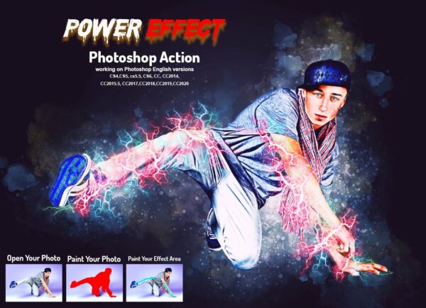 炫酷闪电水墨喷溅烟雾效果照片处理特效PS动作模板 Power Effect Photoshop Action