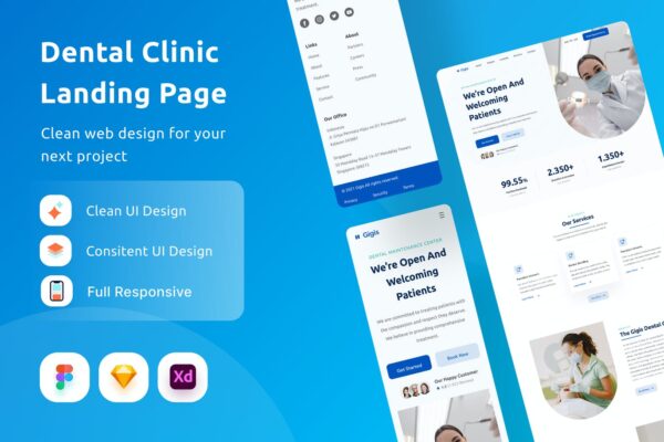 简约医院牙科诊所APP网页UI界面设计套件 Dental Clinic Landing Page