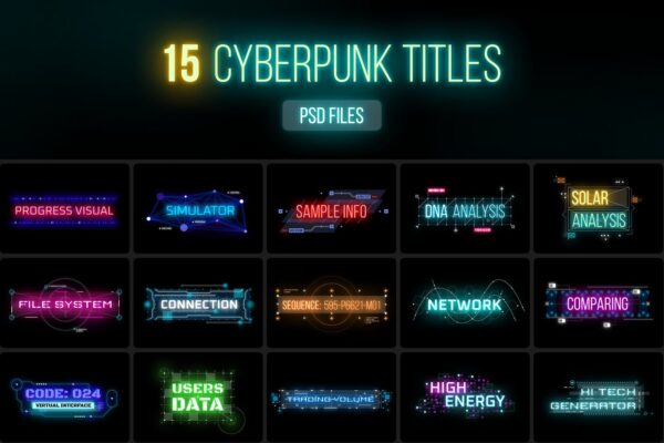 潮流赛博朋克标题Logo设计PS样式模板素材 Cyberpunk Titles