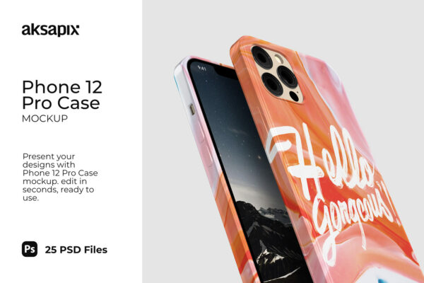 25个简约苹果iPhone 12 Pro手机壳设计展示样机模板 Phone 12 Pro Case Mockup