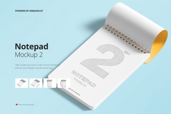 打开办公用品笔记本设计PS贴图样机模板合集 Notepad Mockup Set 2