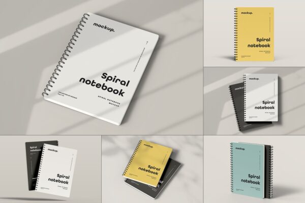 8个逼真螺旋笔记本设计贴图样机PSD模板素材 Spiral Notebook Mock-up