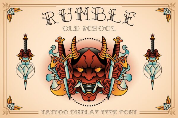 潮流复古纹身艺术装饰字体矢量图案设计素材 Rumble Old School