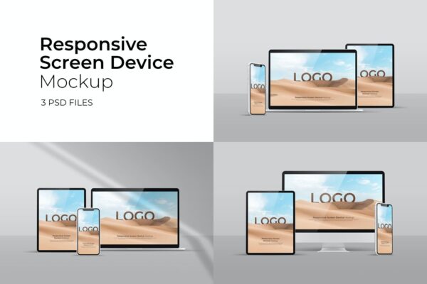 自适应网页设计苹果设备屏幕演示样机PSD模板 Responsive Screen Devices Mockup