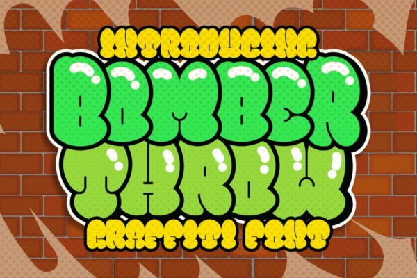 涂鸦风格嘻哈音乐卡通漫画海报设计衬线英文字体素材 Bomber Throw Urban Graffiti Font