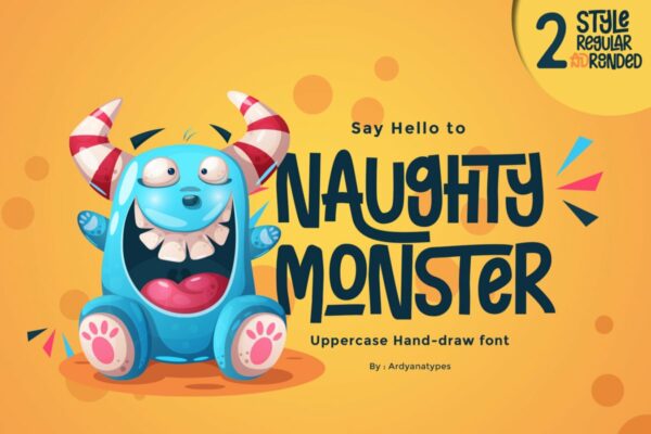 搞怪卡通海报标题徽标logo设计手写英文字体素材 Naughty Monster