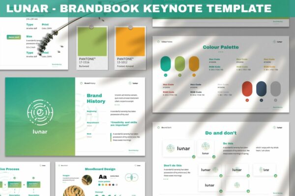 极简主义企业品牌vi指南设计Keynote模板 Lunar – Brandbook Keynote Template