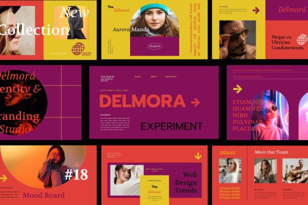 炫彩品牌摄影作品集演示文稿设计模板 Delmora Powerpoint Template