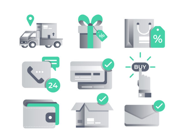 24款精美渐变快递外卖金融WEB设计矢量图标素材 Delivery & E-Commerce Illustrative Icons
