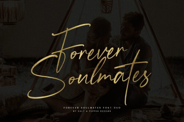 优雅浪漫海报标题徽标logo设计无衬线字体素材 Forever Soulmates Font Duo