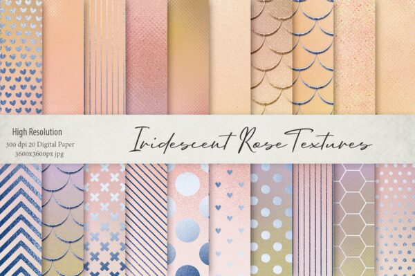 20款高清虹彩玫瑰金纹理海报设计背景图片素材 Iridescent Rose Textures