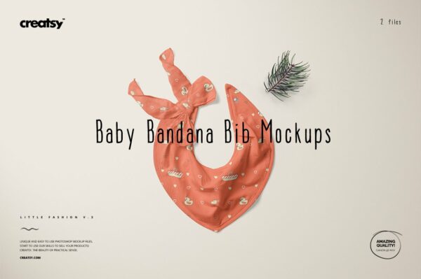 逼真婴儿头巾围兜印花图案设计贴图样机套装 Baby Bandana Bib Mockup Set