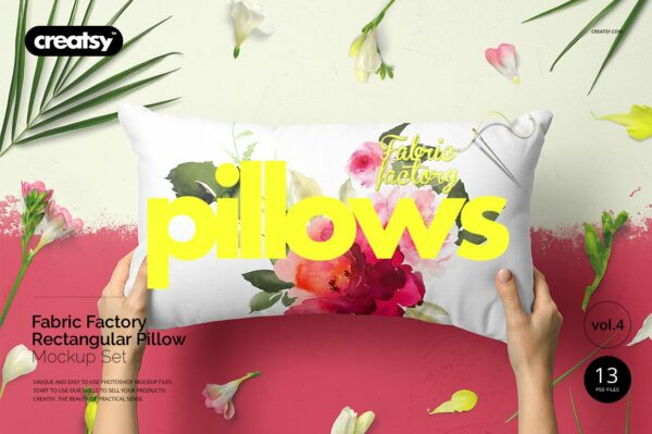 13个多角度矩形抱枕枕头设计PS贴图样机模板 Fabric Factory v5 Rectangular Pillow