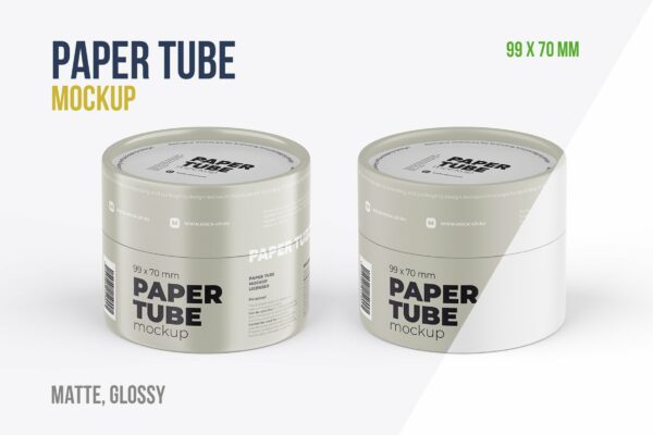 封闭式产品包装纸管设计PSD样机模板 Closed Paper Tube Mockup 99x70mm