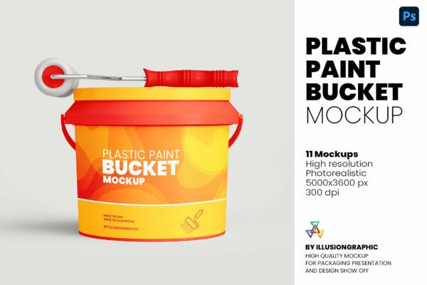 11个塑料油漆桶外观设计展示样机PSD模板素材 Plastic Paint Bucket Mockup