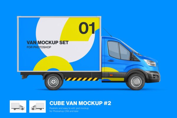 封闭式小货车车厢广告设计贴图样机 Cube Van Mockup 02