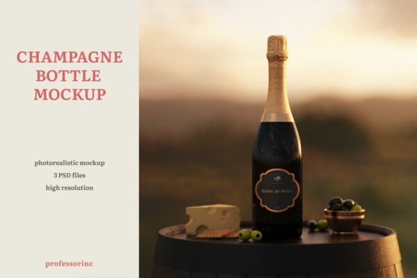时尚香槟酒瓶标签设计展示贴图样机模板 Champagne Bottle Mockup