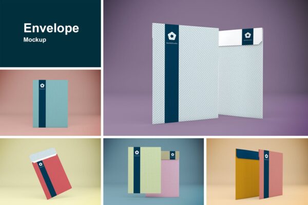 多角度信封办公用品设计贴图样机模板 Envelope Mockup