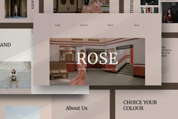 时尚简约服装摄影作品集演示文稿设计模板 Rose Keynote Template