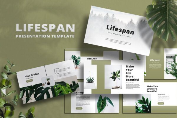 绿色系简约作品集演示文稿设计模板 Lifespan – PowerPoint Template