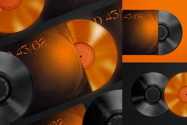 复古黑胶唱片包装袋设计PS贴图样机模板 Vinyl Record & Cover Mockup