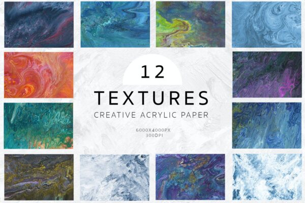 12个抽象多彩流体丙烯酸油漆纹理海报设计背景图片素材 Fluid Acrylic Hand painted Textures