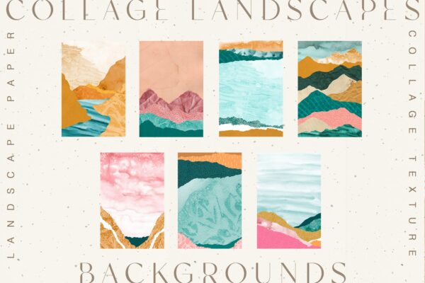 7个抽象山水风景拼贴图片纹理背景素材 Collage Landscape Textures