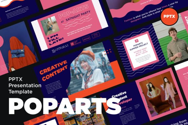 时尚炫彩艺术品摄影作品集设计模板 Poparts Powerpoint Template