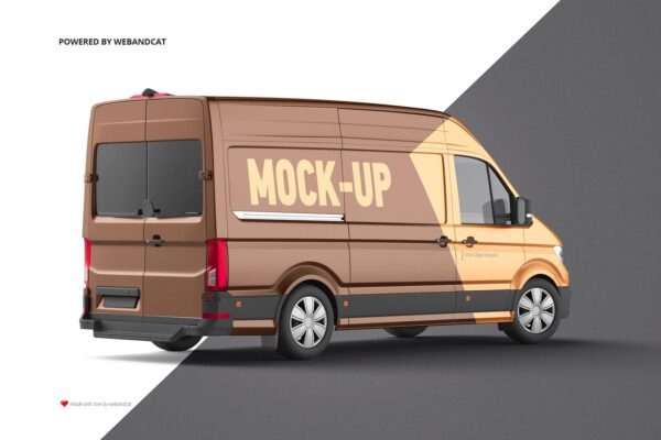 极简封闭性面包货车车身广告设计贴图样机 Van Mockup 2