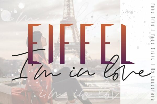 现代优美标题海报徽标logo设计无衬线英文字体素材 Eiffel in love