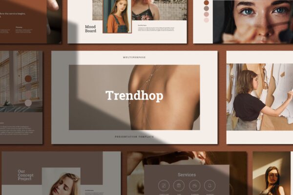 时尚奢华女性服装摄影作品集演示文稿模版 Trendhop Powerpoint Template
