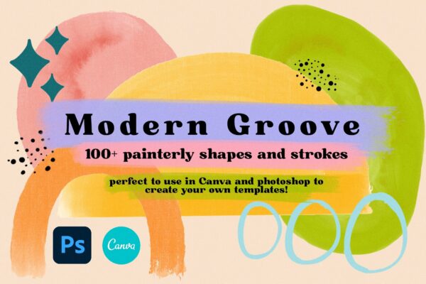 100多个炫彩抽象几何图形手绘水彩背景PNG图片设计水彩 Modern Groove Shapes and Strokes