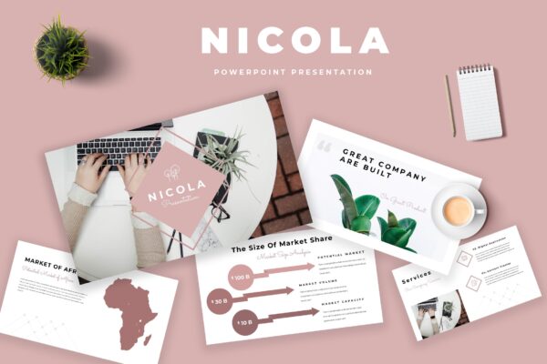 粉色系企业营销策划提案简报演示文稿设计模板 Nicola Powerpoint Presentation
