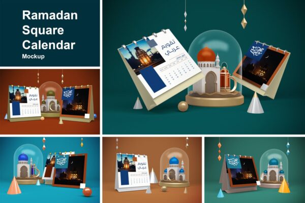 阿拉伯风台历日历设计PS贴图样机模板 Ramadan Square Calendar