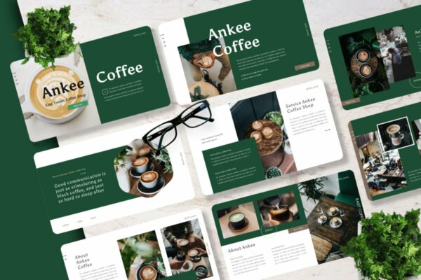 潮流时尚摄影作品集图文排版设计Keynote 模版 Ankee – Coffee Shop Keynote Template