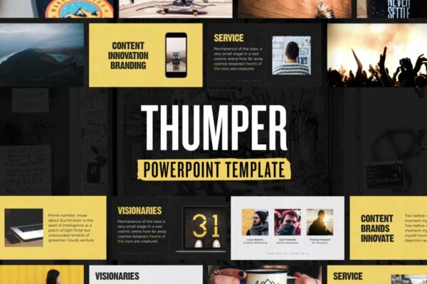潮流企业营销策划提案简报演示文稿设计模板 Thumper — Powerpoint Presentation Template