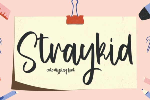 可爱杂志海报标题品牌logo设计手写显示字体素材 Straykid – Cute Display Font