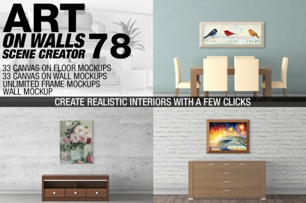 逼真室内艺术品相片展示画布相框样机模板 Canvas Mockups – Frames Mockups v 78
