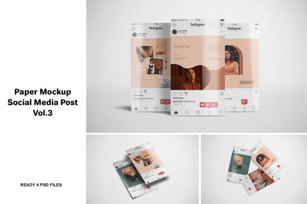 极简新媒体电商海报设计贴图样机模板 Paper Mockup Social Media Post Vol.3