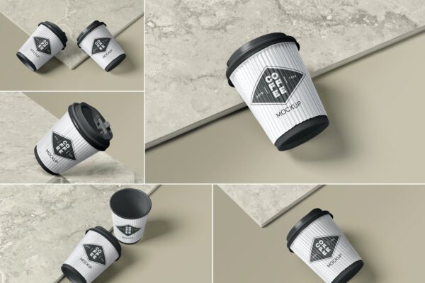 一次性咖啡纸杯设计样机模板 Disposable Coffee Cup Mockups