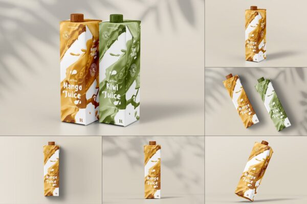 6款逼真果汁饮料纸箱外观设计贴图样机模板 Juice Carton Mock-up 2