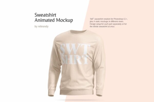 逼真运动衫印花图案设计贴图动态演示样机 Sweatshirt Animated Mockup